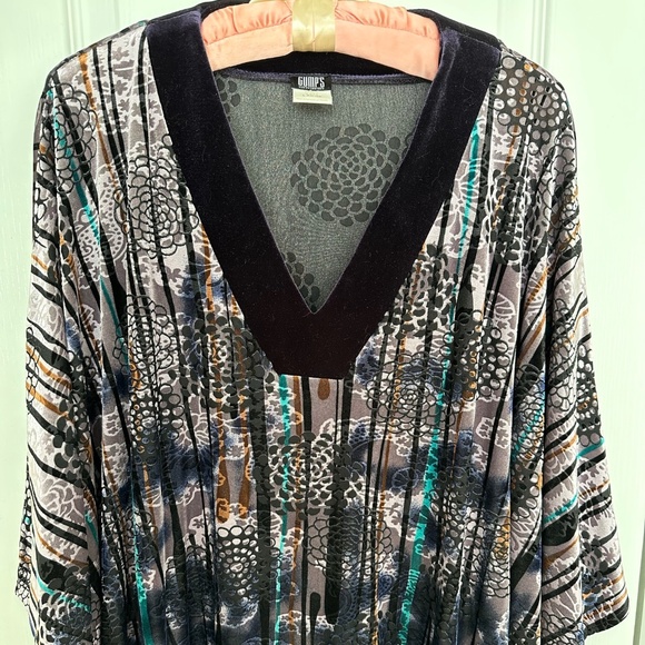 Gump’s San Francisco Jewel Toned Soft Velvet Chrysanthemum Caftan V-Neck Tunic L - Picture 4 of 16